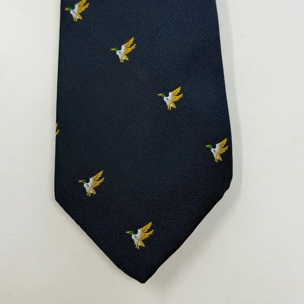 Don‎ Loper Beverly Hills Mens Navy Blue Mallard Duck Embroidered Vintage Necktie